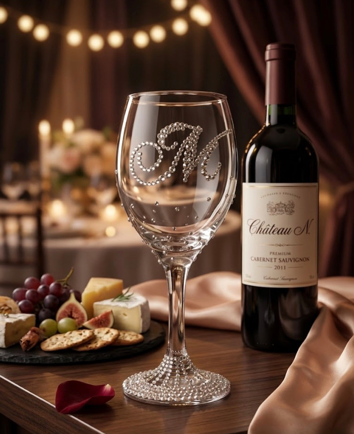 Elegant Handmade Wedding Glasses for Couples – Custom Rhinestone Bridal Cups